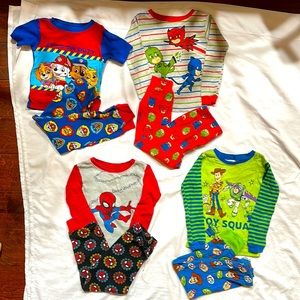 Four 5T Boys Pajamas Sets - Paw Patrol - PJ Masks - Spider-Man & Toy Story